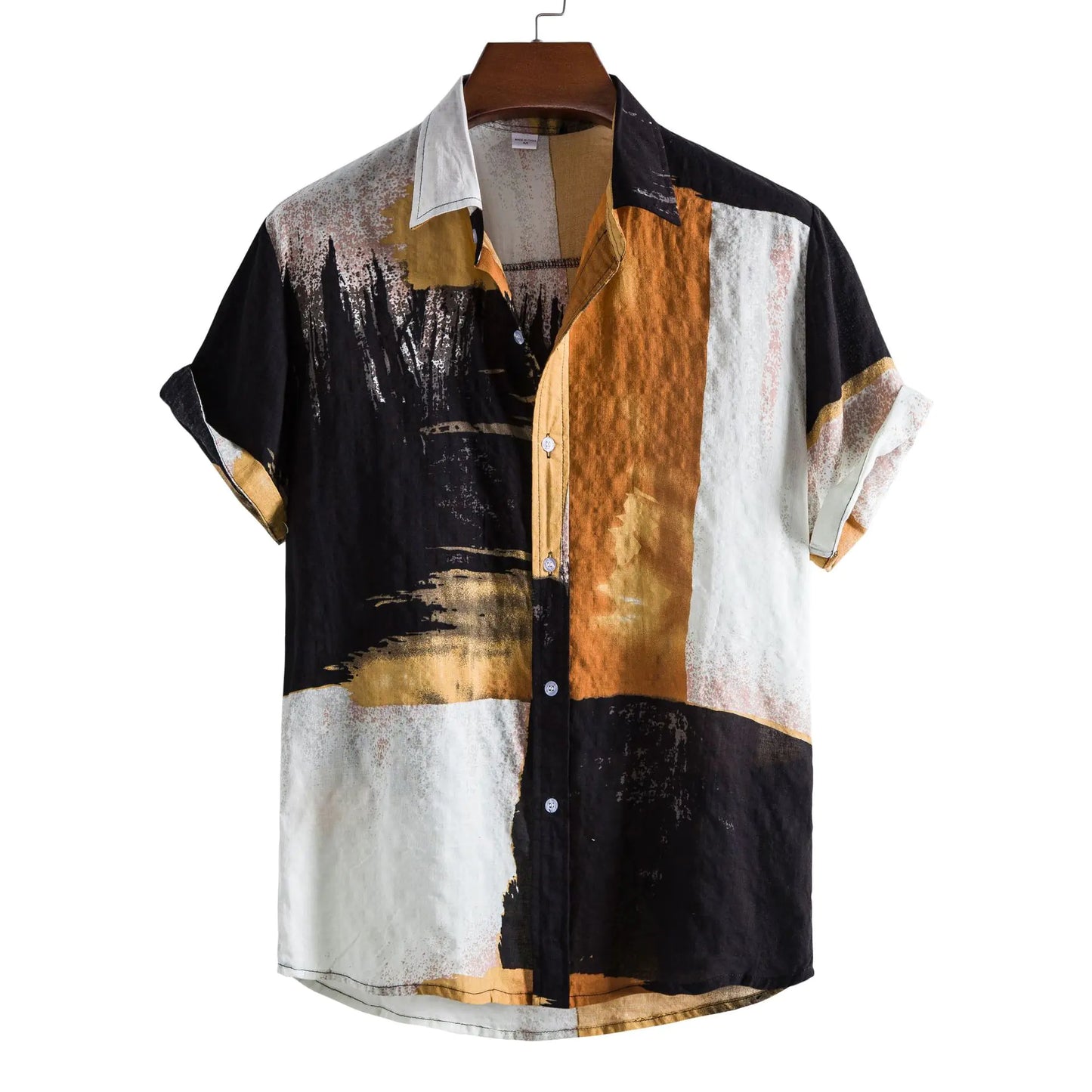 Men's Floral Color Block Short-Sleeve Beach Shirt