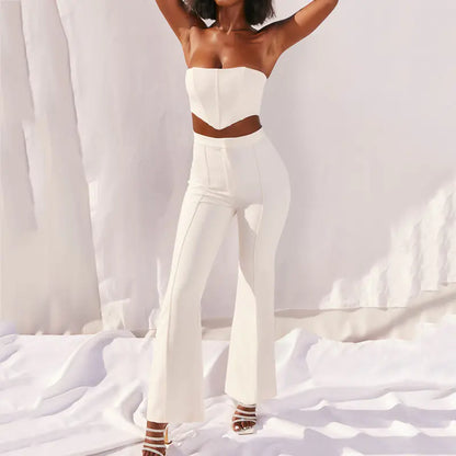 Fashionable Crop Top and Bell-Bottom Pants Set for Women