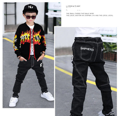 Boys' Winter Stretch Denim Pants with Fleece Lining