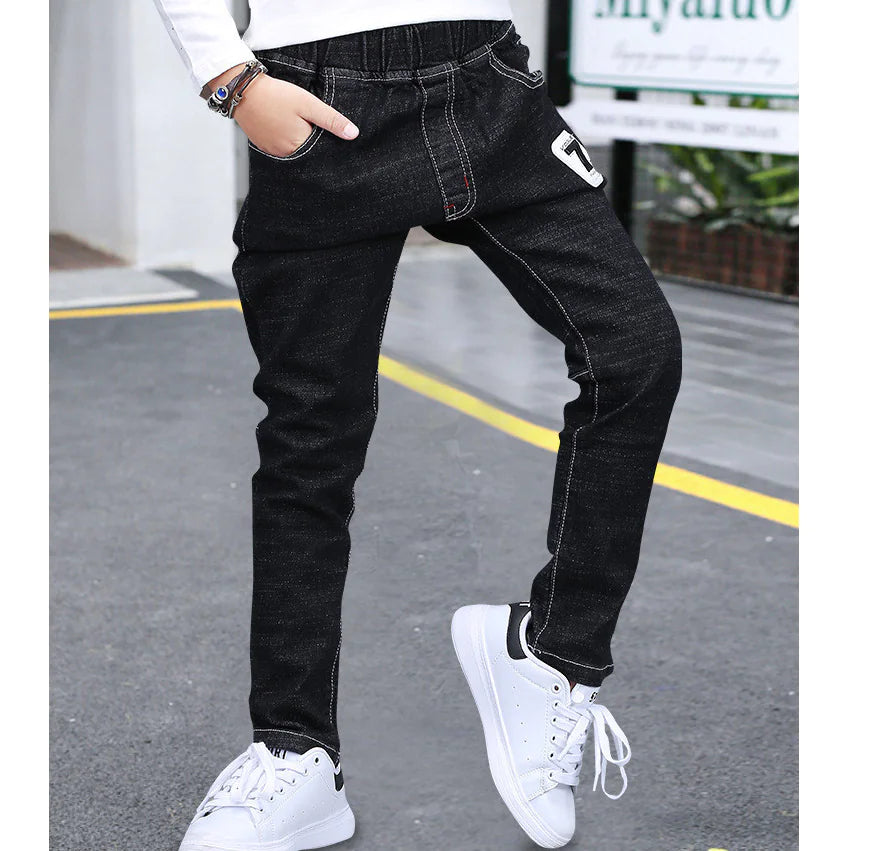 Boys' Winter Stretch Denim Pants with Fleece Lining